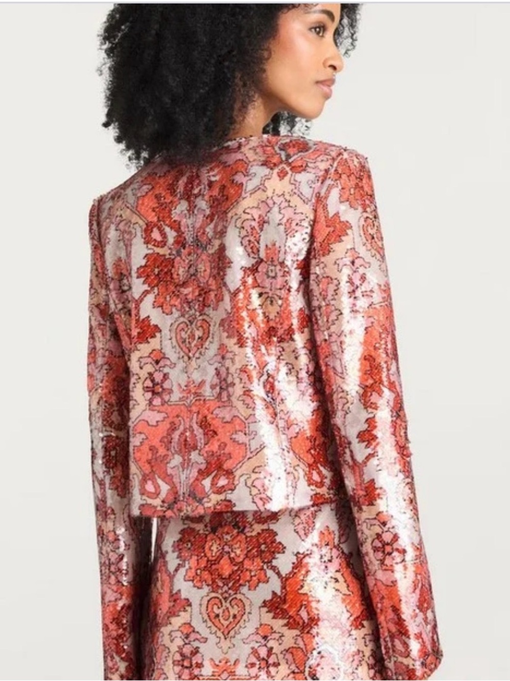 Cinq à Sept Sequin Damask Aspen Jacket in Pink Poppy Multi - Picture 2 of 10